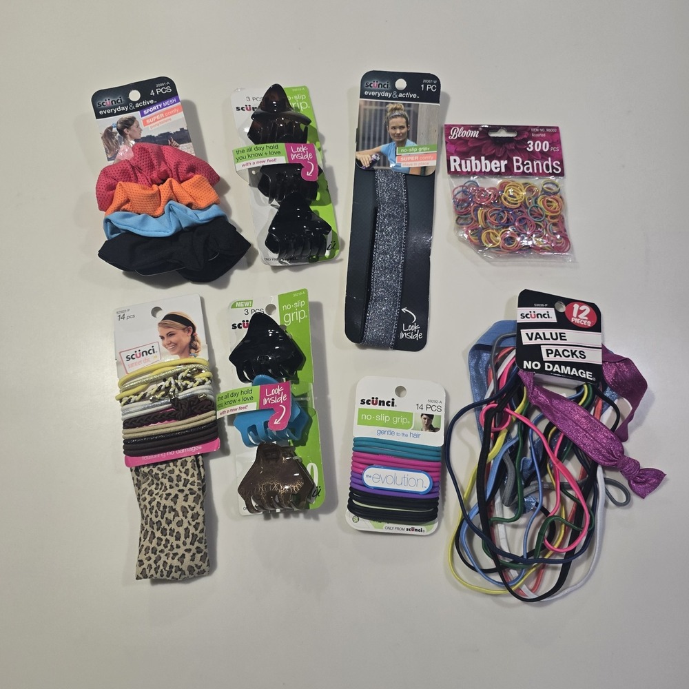 SCUNCI Hair Accessory Bundle Hair Ties‎ And Clips Lot Of 8